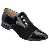 Sapato Social Oxford Comfort Salto 2cm - Verniz Preto/ Camurça Preta