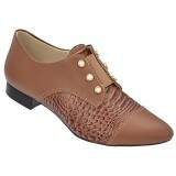 Sapato Social Oxford Comfort Salto 2cm - Couro Conhaque/ Croco Conhaque