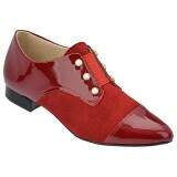 Sapato Social Oxford Comfort Salto 2cm - Verniz Vermelho/ Camurça Vermelho