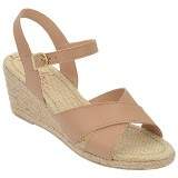 Sandália Verão Salto Anabela 6cm - Couro Tan