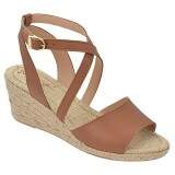 Sandália Verão Salto Anabela 6cm - Couro Tabaco