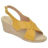 Sandália Verão Salto Anabela 6cm - Couro Amarelo