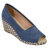 Peep Toe Verão Salto Anabela 6cm - Nobuck Azul