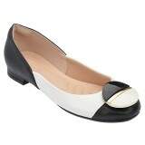 Sapato Social Salto 1cm - Napa Preta/ Verniz Branco