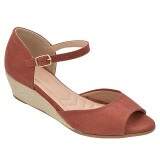 Sandália Anabela Salto 4,5 cm Tamanhos Grandes - Camurça Pecan/ Cepa Linho