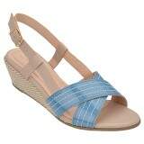 Sandália Anabela Salto 4,5 cm Tamanhos Grandes - Verniz Denim/ Santorine Sand/ Cepa Linho
