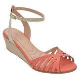 Sandália Anabela Salto 4,5 cm Tamanhos Grandes - Napa Salmão/ Off White/ Cepa Linho