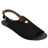 Sandália Rasteira opção de Tamanhos Grandes - Nobuck Preto/ Elástico Preto/ Branco