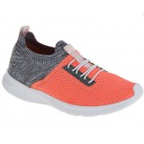 Tênis de Malha Super Conforto Sola Eva 2cm - Malha Laranja Neon/ Cinza Claro