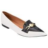 Scarpin Bico Fino Salto 1cm - Verniz Branco/ Verniz Preto