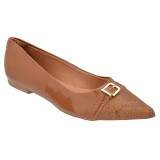 Scarpin Bico Fino Salto 1cm - Verniz Castor/ Piton Canela