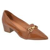 Scarpin Social Palmilha Comfort Salto Grosso 3,5cm - Verniz Castor
