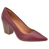 Scarpin Social Palmilha Comfort Salto Grosso 6,5cm - Couro Escama Merlô
