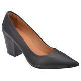 Scarpin Social Palmilha Comfort Salto Grosso 6,5cm - Couro Preto