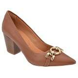 Scarpin Social Palmilha Comfort Salto Grosso 6,5cm - Couro Caramelo