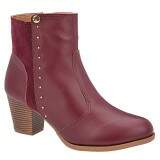 Bota Cano Curto Salto Fachete 6cm - Couro Merlô/ Camurça Merlô