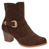 Bota Cano Curto Salto Fachete 6cm - Camurça Café