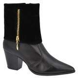 Bota Social Salto Grosso Fachete 6cm - Couro Preto/ Camurça Preto