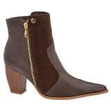Bota Social Salto Grosso Fachete 6,5cm - Couro Café/ Camurça Café