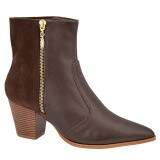 Bota Social Salto Grosso Fachete 6cm - Couro Café/ Camurça Café