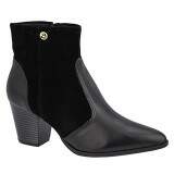 Bota Social Salto Grosso Fachete 6cm - Couro Preto/ Camurça Preto