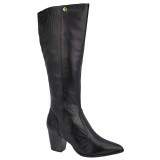 Bota Social Cano Alto Salto Fachete 6cm - Couro Preto/ Escama Preto