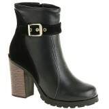 Bota Coturno Cano Baixo Salto 9cm - Couro Preto/ Camurça Preta
