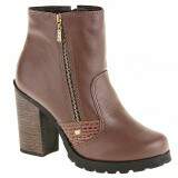 Bota Coturno Cano Baixo Salto 9cm - Couro Pinhão/ Croco Pinhão