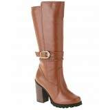 Bota Coturno Cano Alto Salto 9cm - Couro Conhaque