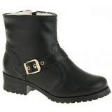 Bota Montaria Cano Baixo Salto P.U 4cm - Couro Preto com Lã