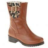 Bota Montaria Cano Baixo Salto P.U 4cm - Couro Conhaque com Lã