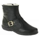 Bota Sola Rasteira Cano Baixo - Couro Preto Com Lá