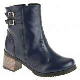Bota Cano Baixo Salto P.U 5cm - Couro Marinho