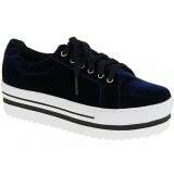 Sapatênis Feminino Plataforma 4cm - Veludo Marinho
