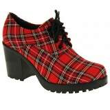 Sapato Oxford Salto Grosso 7cm - Xadrez Vermelho