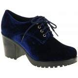 Sapato Oxford Salto Grosso 7cm - Veludo Marinho