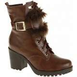 Bota Coturno Salto Grosso 7cm - Mesclado Café