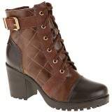 Bota Coturno Salto Grosso 7cm - Couro Café/ Camurça Café/ Mesclado Café