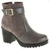 Bota Coturno Salto Grosso 7cm - Couro Cinza/ Camurça Cinza