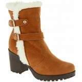 Bota Coturno Salto Grosso 7cm - Conhaque com Lã