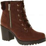 Bota Coturno Salto Grosso 7cm - Camurça Café/ Malha Café