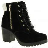 Bota Coturno Salto Grosso 7cm - Camurça Preto/ Pelo Branco