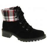 Bota Coturno Montaria Salto 3,5cm - Camurça Prata/ Tecido Xadrez Off