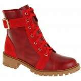 Bota Coturno Montaria Salto 3,5cm - Mesclado Vermelho/ Camurça Vermelho