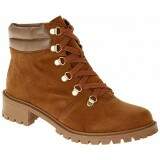 Bota Coturno Montaria Salto 3,5cm - Camurça Conhaque/ Mesclado Conhaque