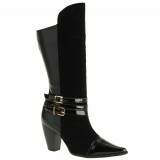Bota Country Bico Fino Cano Alto Salto 8,5cm - Verniz Preto/ Camurça Preta/ Preto