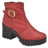 Bota Coturno Feminino Sola Borracha Salto 7cm - Couro Vermelho