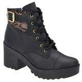Bota Coturno Feminino Sola Borracha Salto 7cm - Couro Preto/ Cobra Café