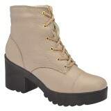 Bota Coturno Feminino Sola Borracha Salto 7cm - Couro Areia