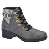 Bota Coturno Feminino Sola Borracha 4cm - Couro Cinza / Cobra Cinza